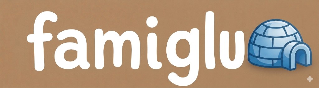 Famiglue logo with blue igloo symbol